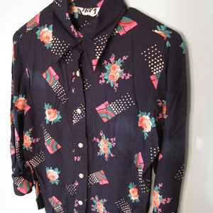 VTG 90s Rose Print Button Down